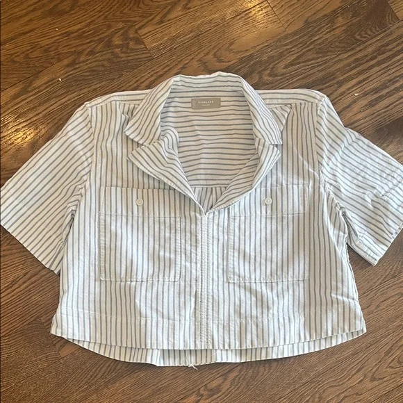 Everlane L Blue and White Striped Cropped Shirt - Picture 1 of 3